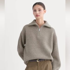 EVERLANE THE HALF-ZIP SWEATER IN LUXE MERINO, Heathered Taupe